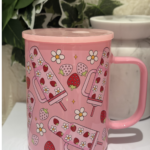 كوب زجاجي للمشروبات الباردة لون وردي