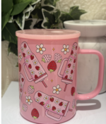 كوب زجاجي للمشروبات الباردة لون وردي