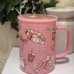 كوب زجاجي للمشروبات الباردة لون وردي