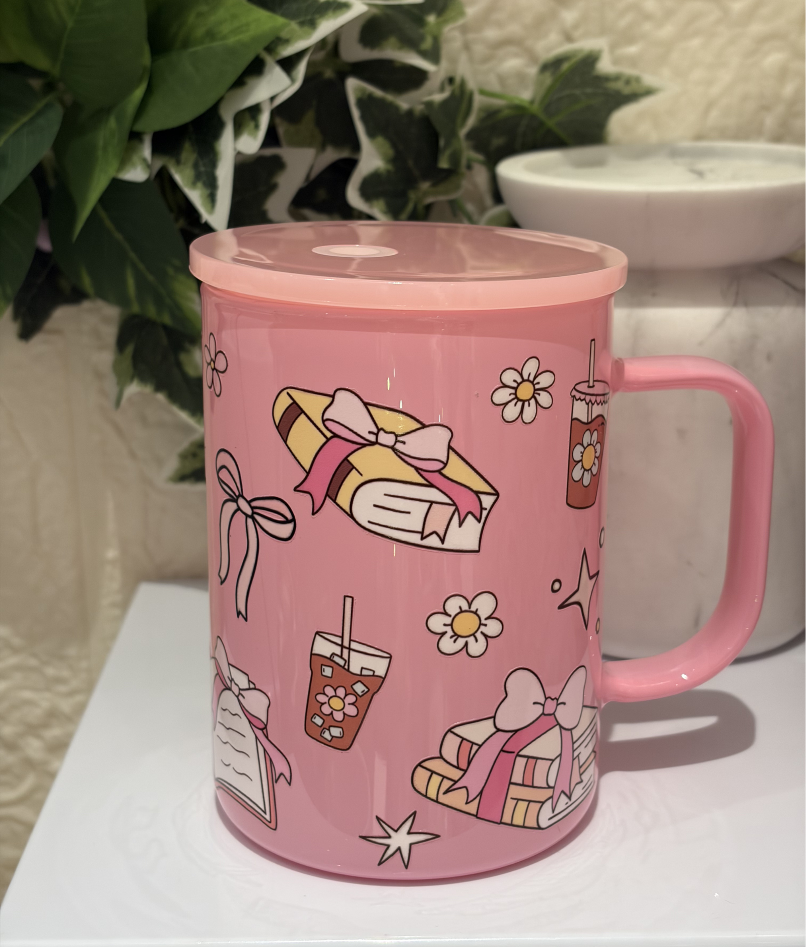 4 كوب زجاجي للمشروبات الباردة لون وردي - الصورة 1