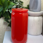 كوب بلاستيك قوي سعة ١٤ اونصه لون احمر مع عود