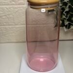 كوب زجاجي ملون وردي