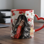 Ceramic mug with a heart handle